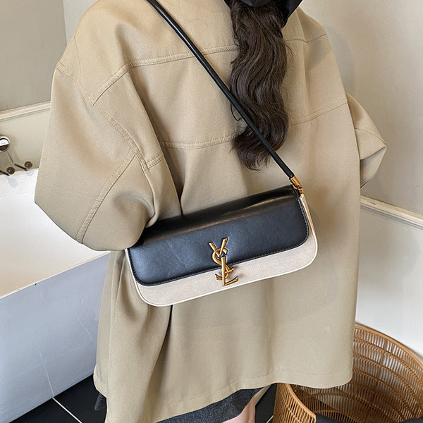 East-West Baguette Shoulder Bag with Metallic Emblem Clasp