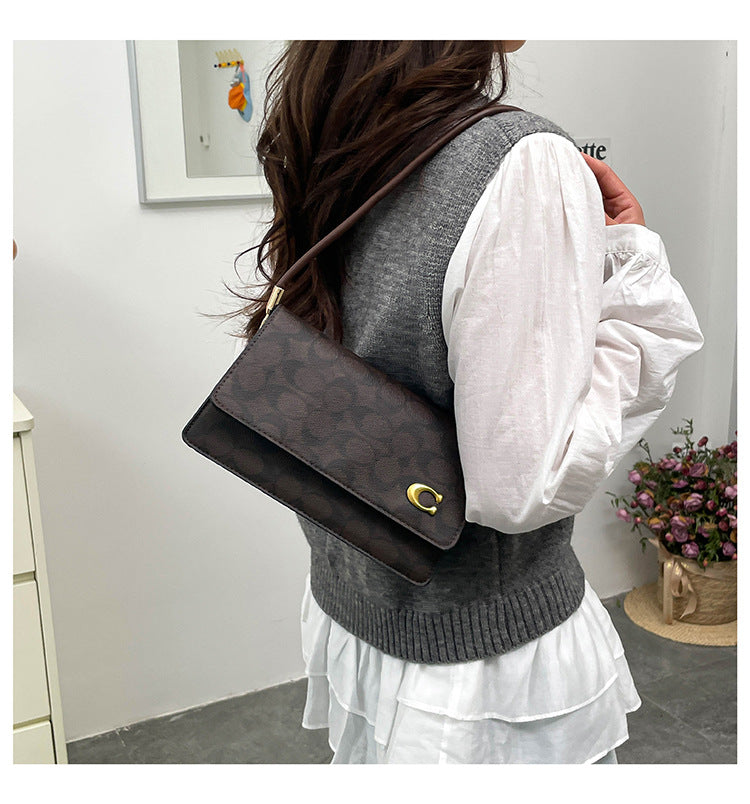 Monogram Flap Shoulder Bag with Gold-Tone Emblem Clasp