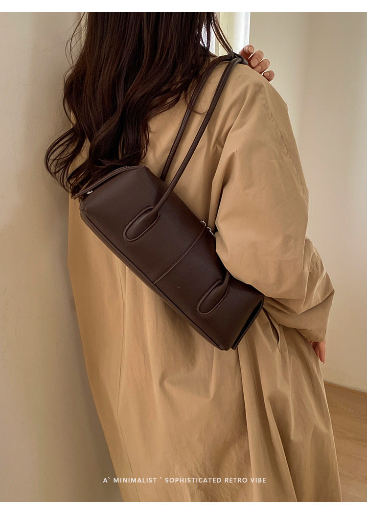 Sleek East-West Barrel Shoulder Bag with Slim Double Straps