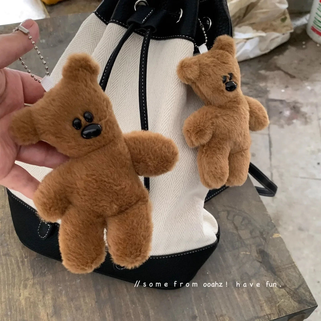 Classic Bean Plush Teddy Bear Charm & Keychain – Fluffy Bag Pendant