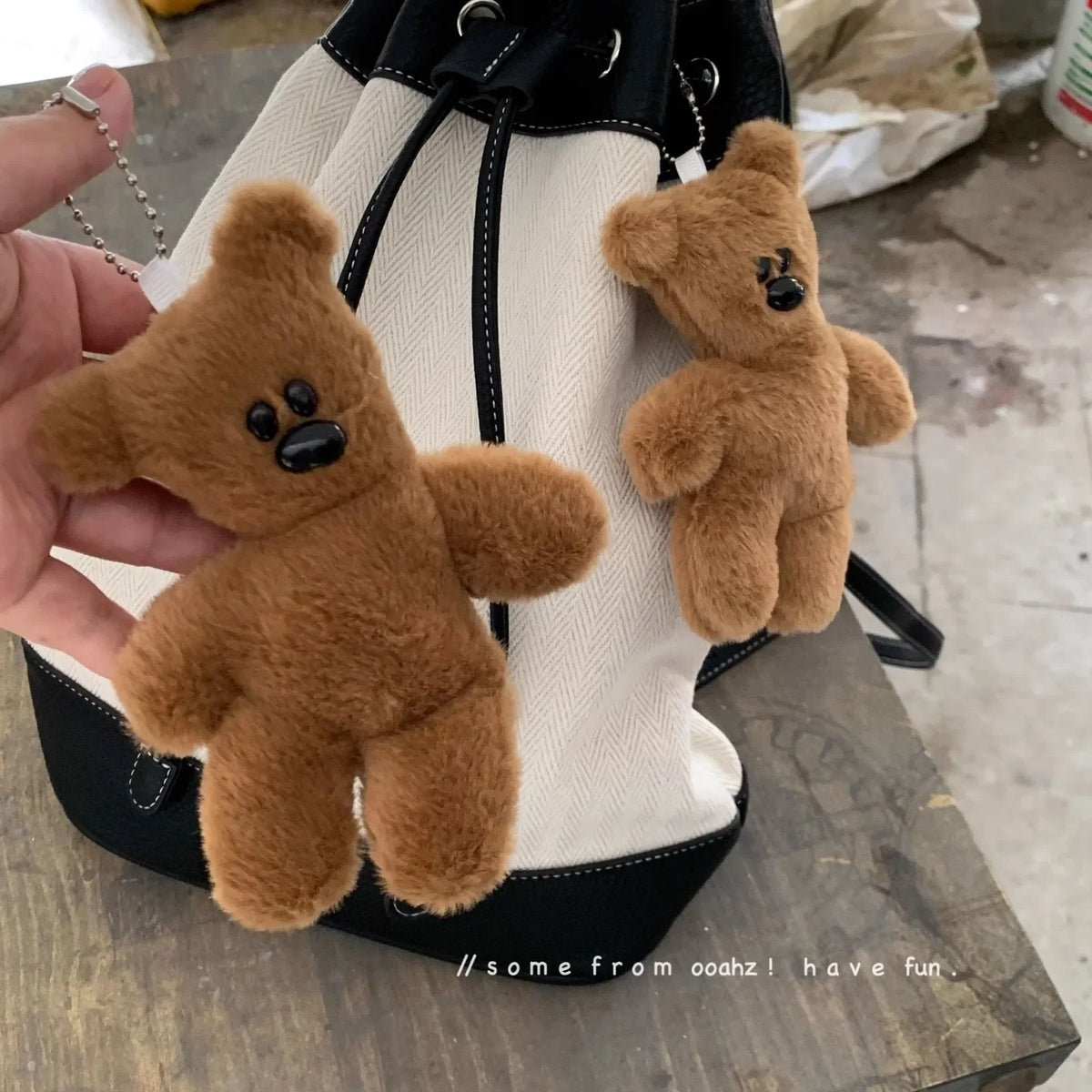 Classic Bean Plush Teddy Bear Charm & Keychain – Fluffy Bag Pendant