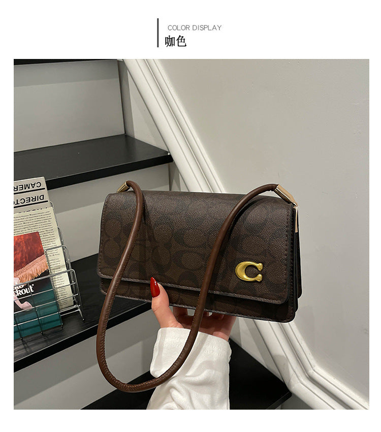 Monogram Flap Shoulder Bag with Gold-Tone Emblem Clasp