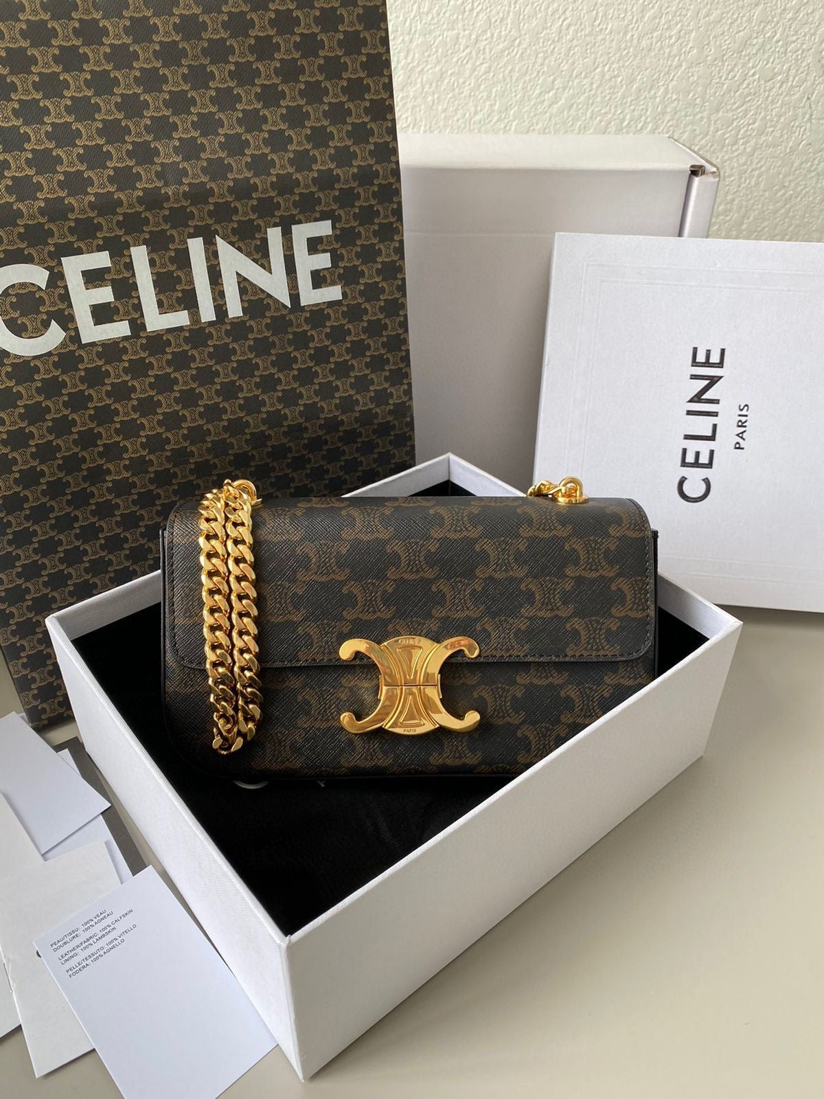 Luxury Triomphe Gold-Chain Genuine Leather Flap Bag