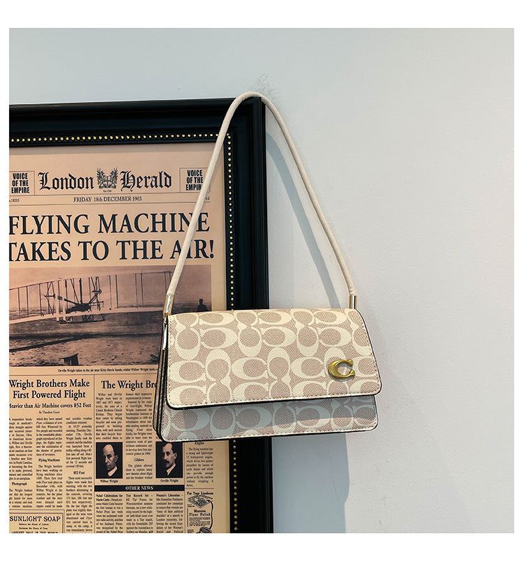 Monogram Flap Shoulder Bag with Gold-Tone Emblem Clasp