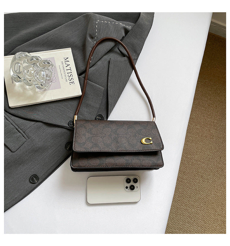 Monogram Flap Shoulder Bag with Gold-Tone Emblem Clasp