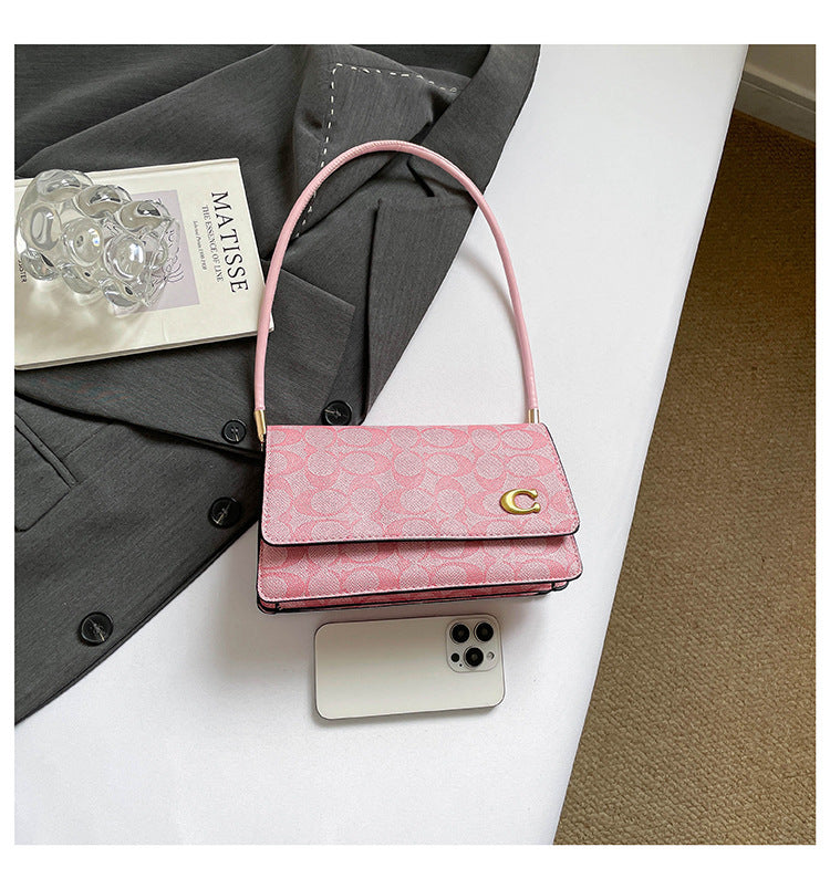 Monogram Flap Shoulder Bag with Gold-Tone Emblem Clasp