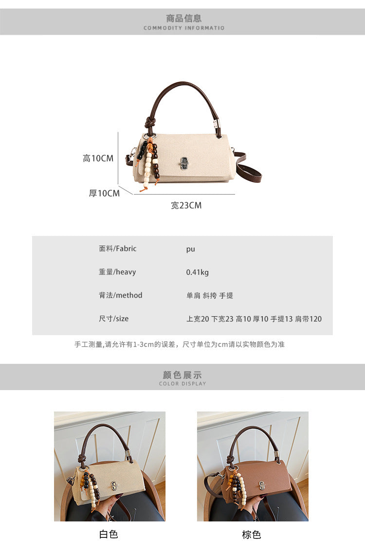 Structured Top-Handle Crossbody Bag with Pearl & Wood Beaded Charm