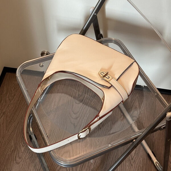 Minimalist Crescent Shoulder Bag with Buckle Accent and Adjustable Strap