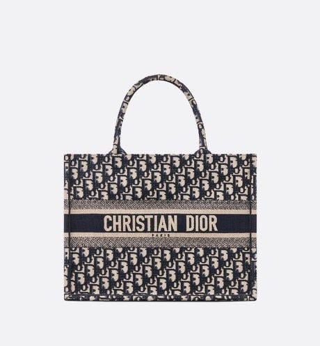 CD Tote in Blue Dior Oblique Embroidery