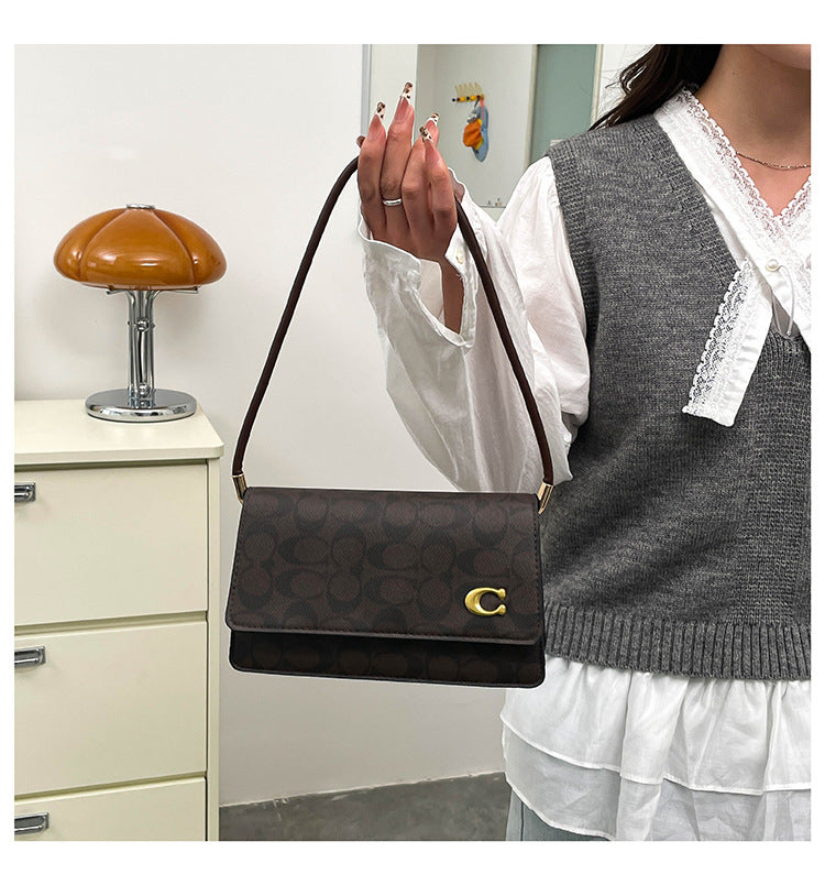 Monogram Flap Shoulder Bag with Gold-Tone Emblem Clasp