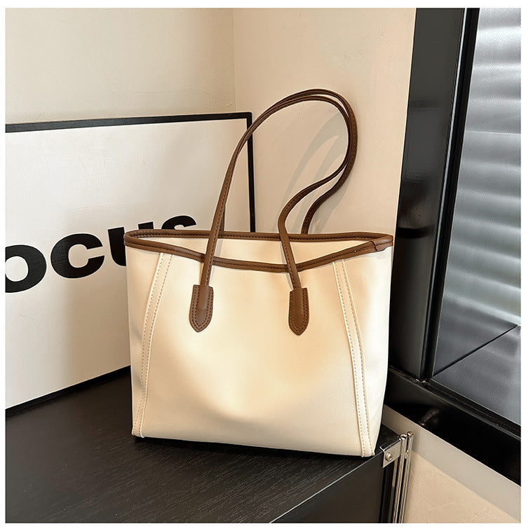Minimalist Faux Leather Everyday Shoulder Tote Bag | Work Commuter Handbag
