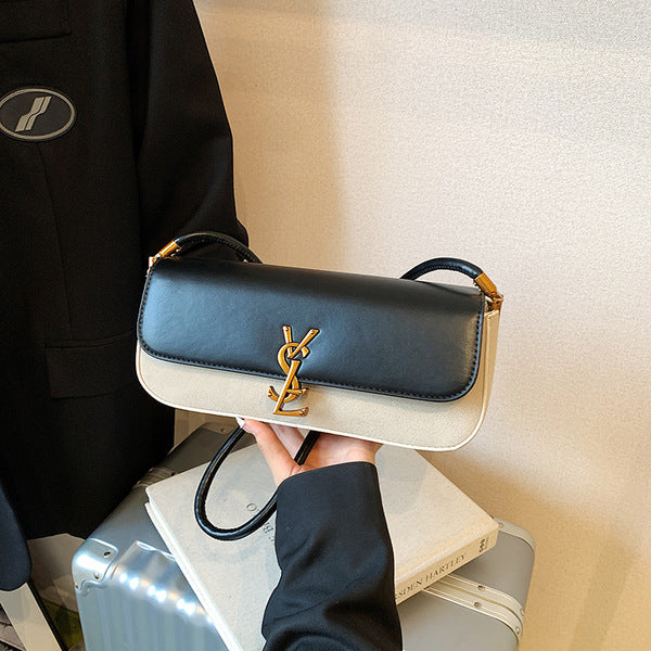 East-West Baguette Shoulder Bag with Metallic Emblem Clasp