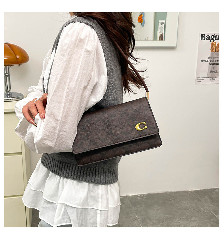 Monogram Flap Shoulder Bag with Gold-Tone Emblem Clasp