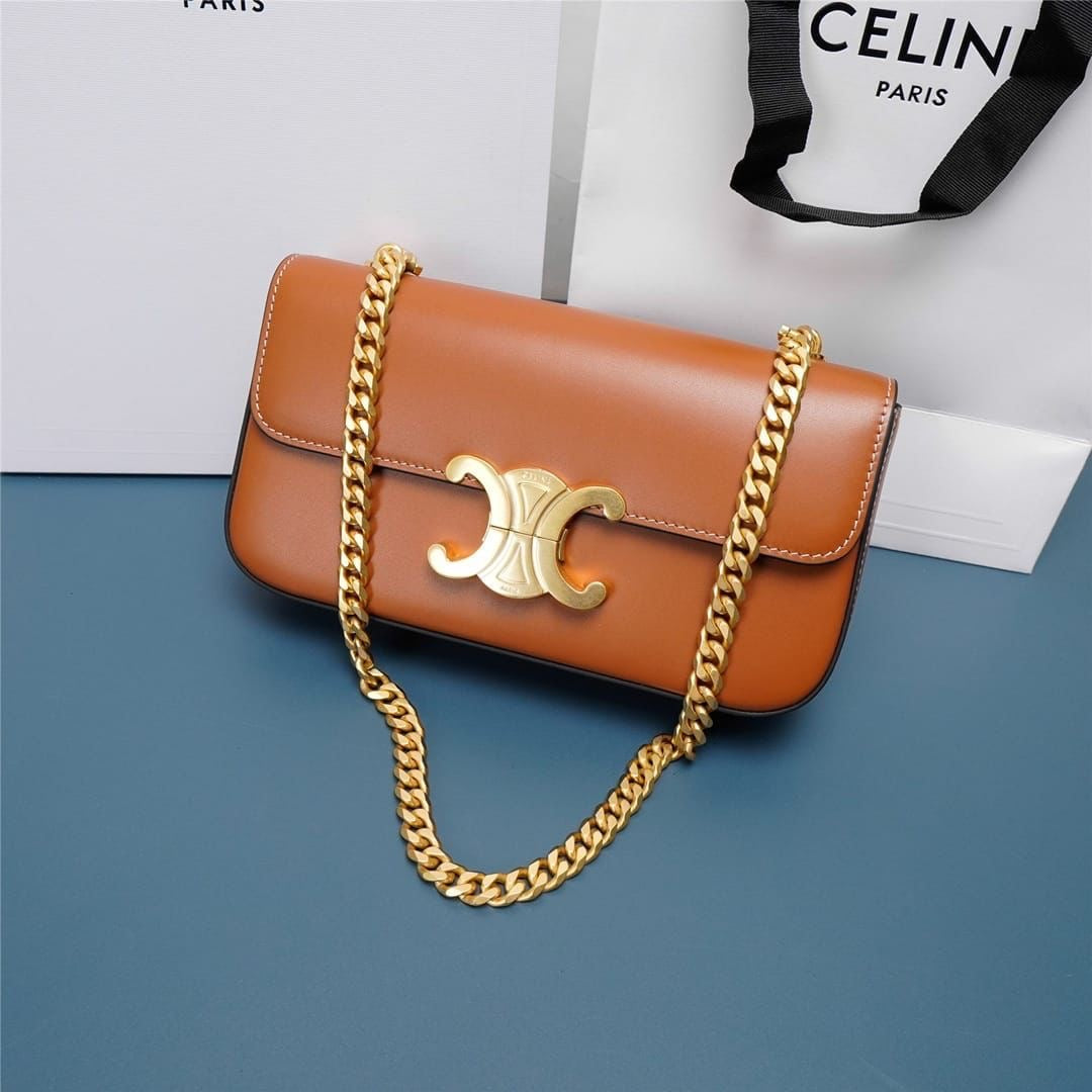 Luxury Triomphe Gold-Chain Genuine Leather Flap Bag