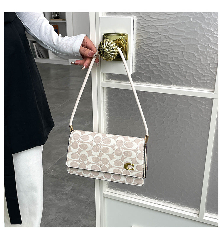 Monogram Flap Shoulder Bag with Gold-Tone Emblem Clasp