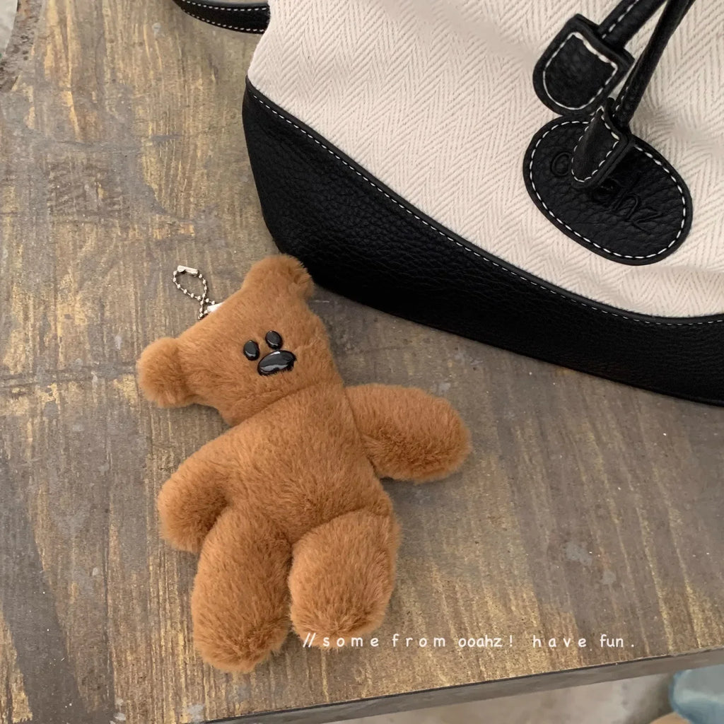 Classic Bean Plush Teddy Bear Charm & Keychain – Fluffy Bag Pendant