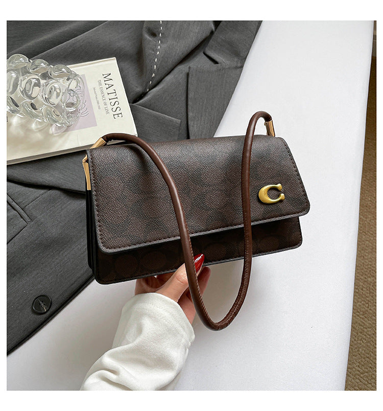 Monogram Flap Shoulder Bag with Gold-Tone Emblem Clasp