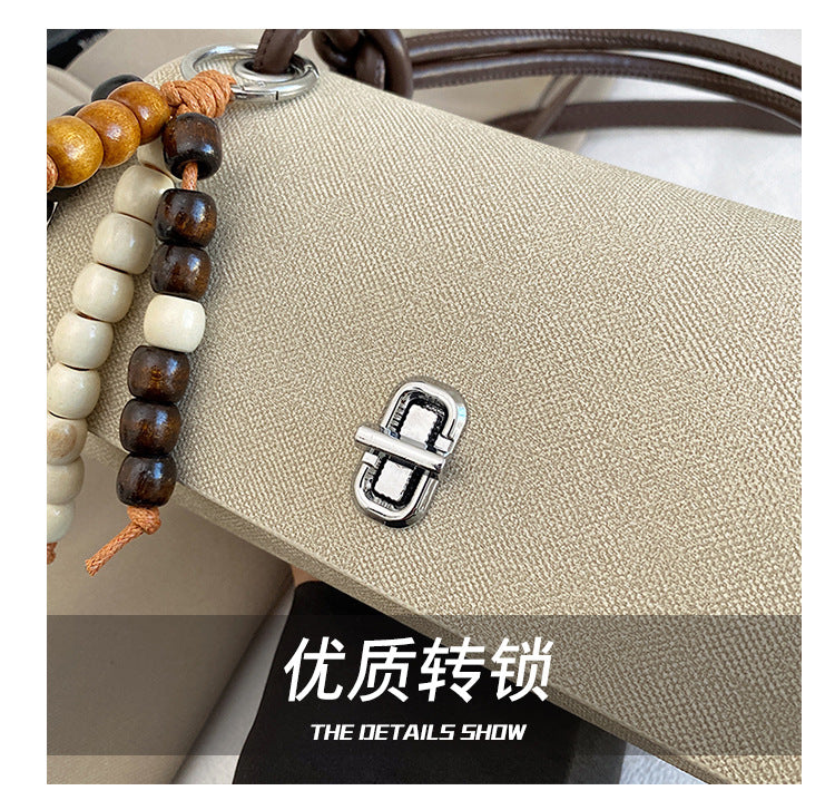 Structured Top-Handle Crossbody Bag with Pearl & Wood Beaded Charm