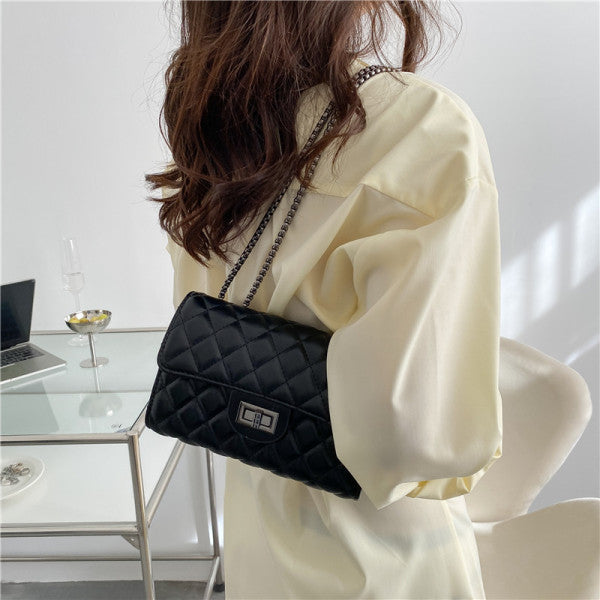 Classic Quilted Flap Shoulder Bag with Metallic Chain Strap
