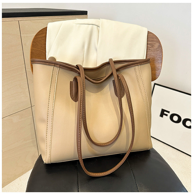 Minimalist Faux Leather Everyday Shoulder Tote Bag | Work Commuter Handbag