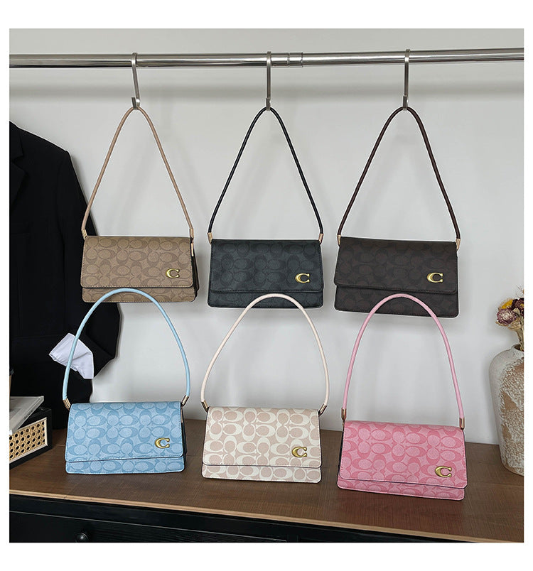 Monogram Flap Shoulder Bag with Gold-Tone Emblem Clasp