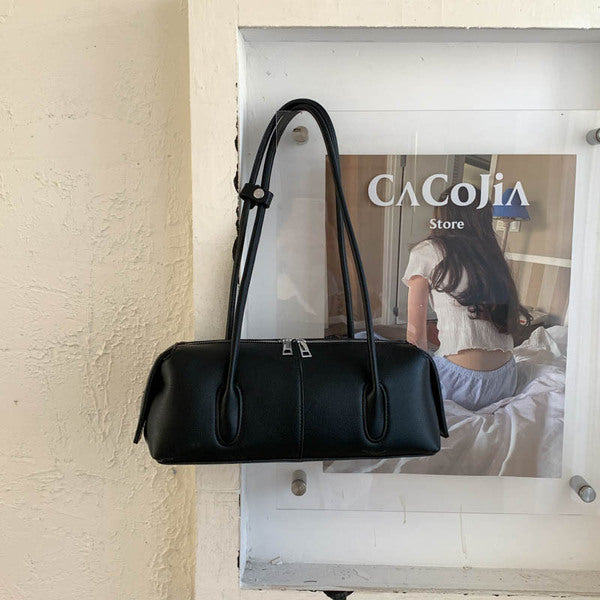 Sleek East-West Barrel Shoulder Bag with Slim Double Straps