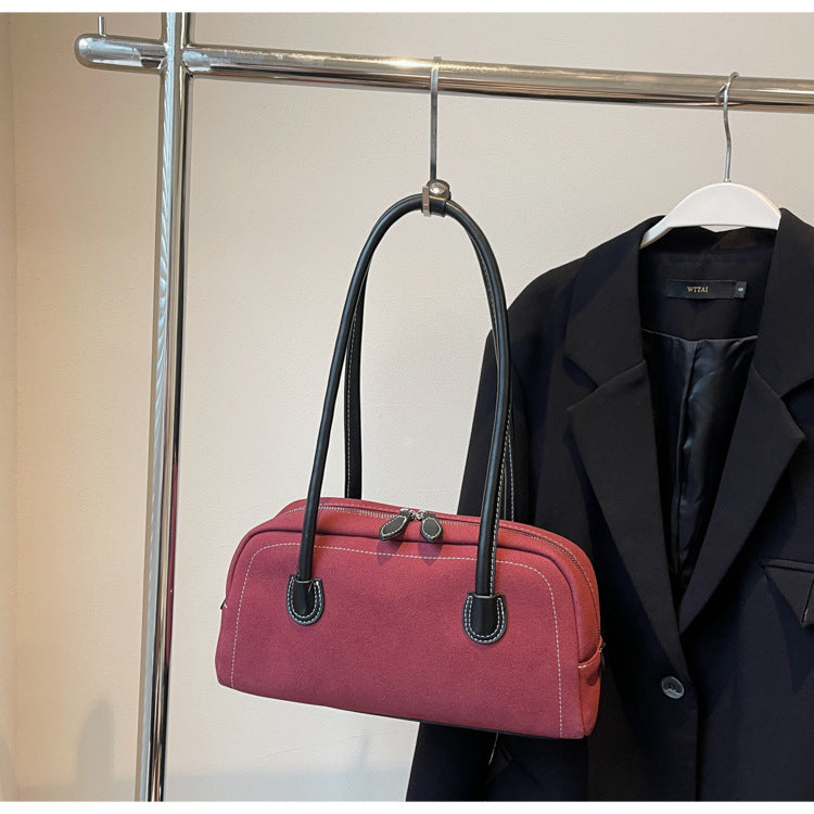 Retro Barrel Suede Shoulder Bag