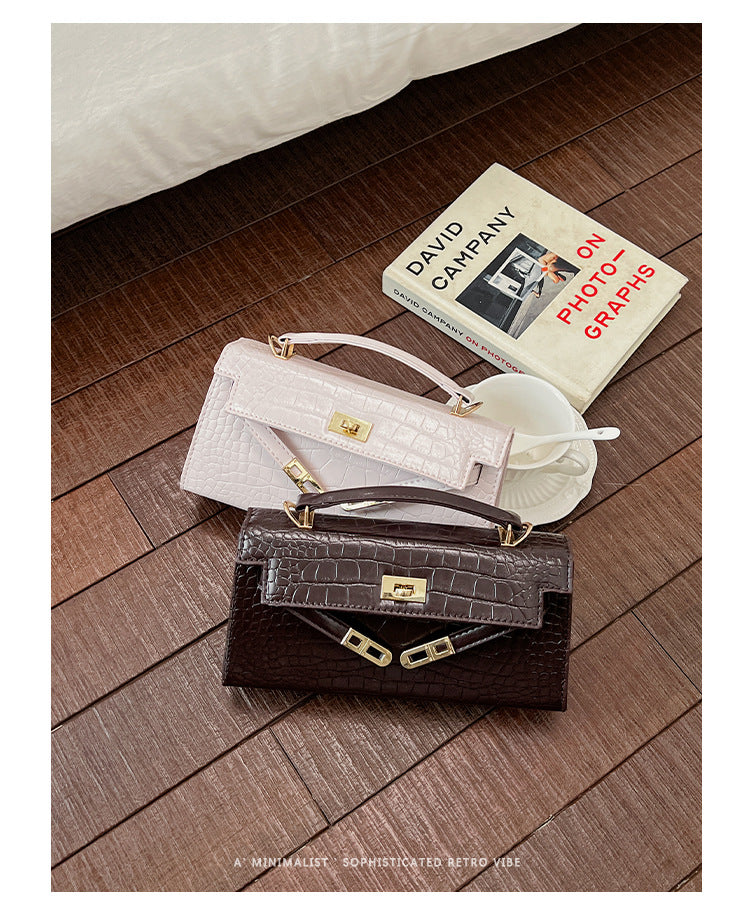 Croco Textured Classic Kelly Flap Crossbody Bag