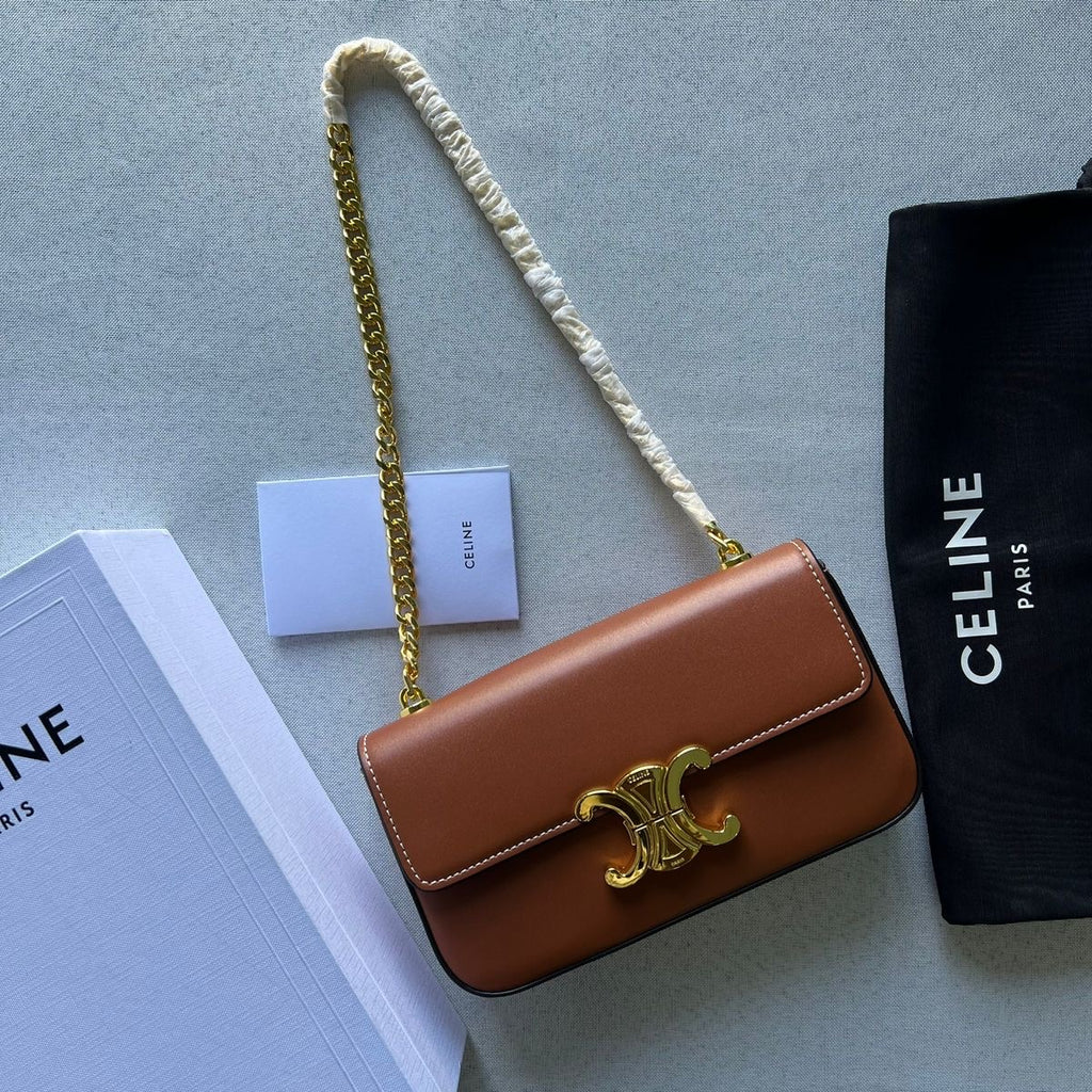 Luxury Triomphe Gold-Chain Genuine Leather Flap Bag