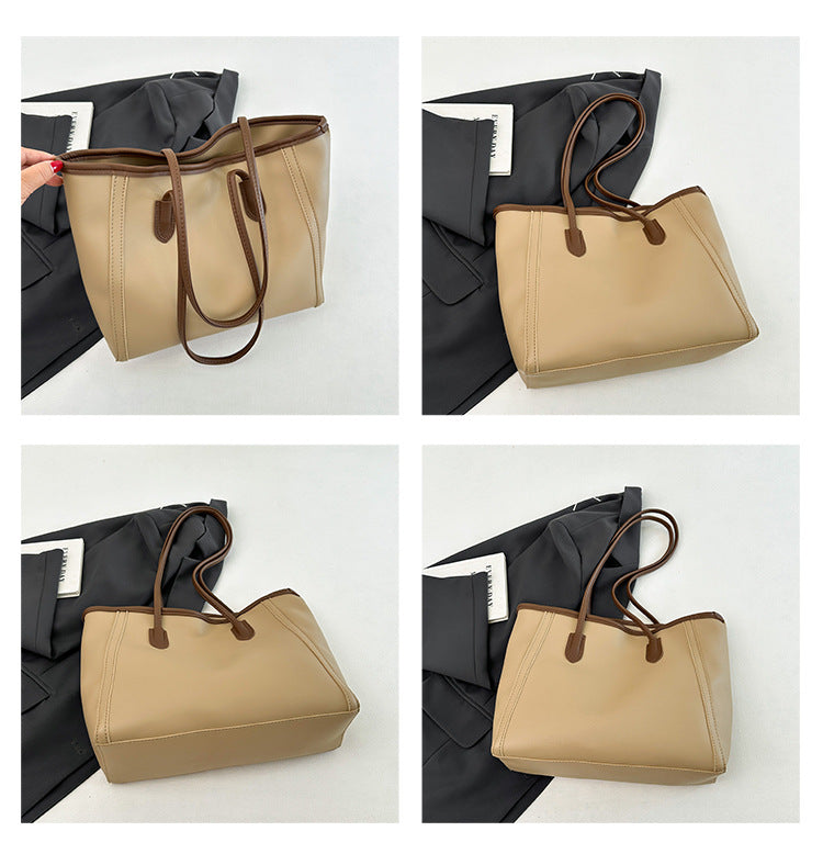 Minimalist Faux Leather Everyday Shoulder Tote Bag | Work Commuter Handbag