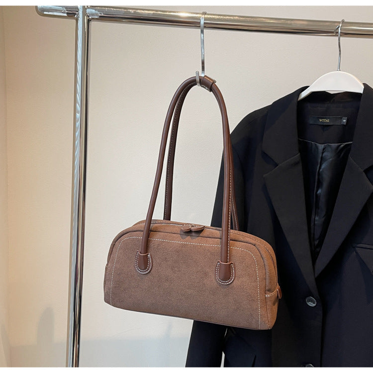 Retro Barrel Suede Shoulder Bag