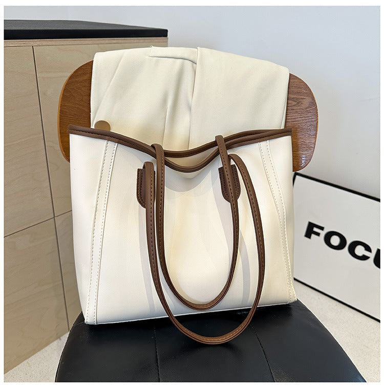 Minimalist Faux Leather Everyday Shoulder Tote Bag | Work Commuter Handbag