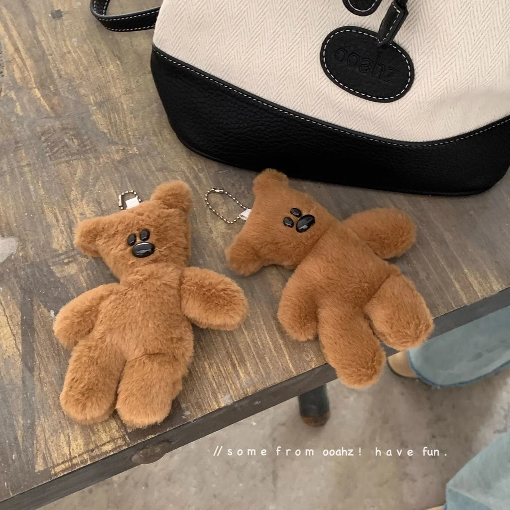 Classic Bean Plush Teddy Bear Charm & Keychain – Fluffy Bag Pendant