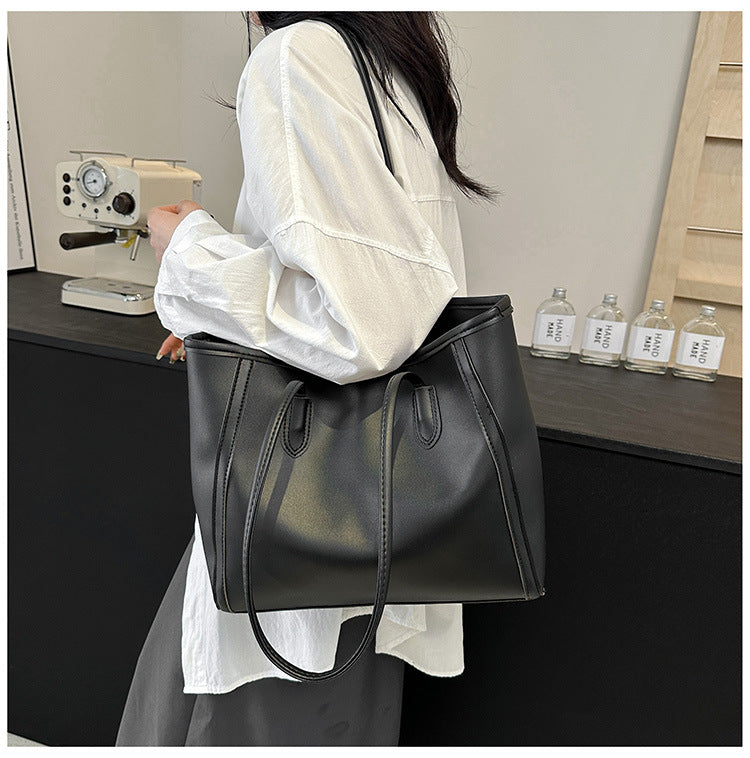 Minimalist Faux Leather Everyday Shoulder Tote Bag | Work Commuter Handbag