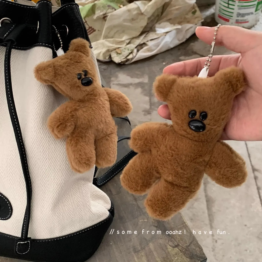 Classic Bean Plush Teddy Bear Charm & Keychain – Fluffy Bag Pendant