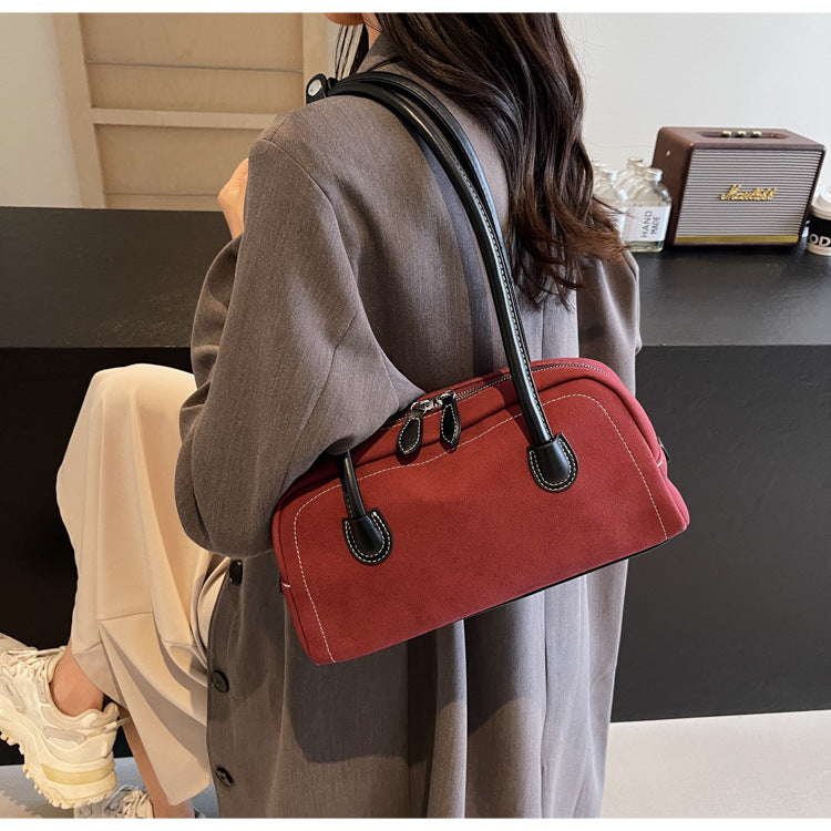 Retro Barrel Suede Shoulder Bag