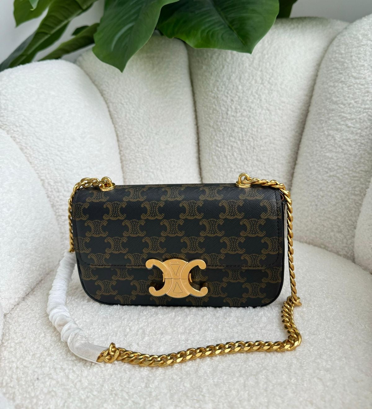 Luxury Triomphe Gold-Chain Genuine Leather Flap Bag