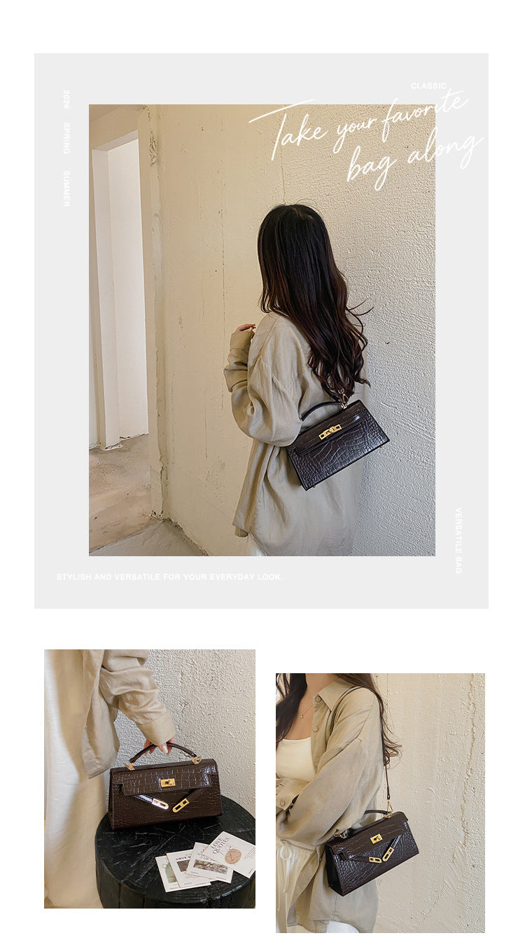 Croco Textured Classic Kelly Flap Crossbody Bag