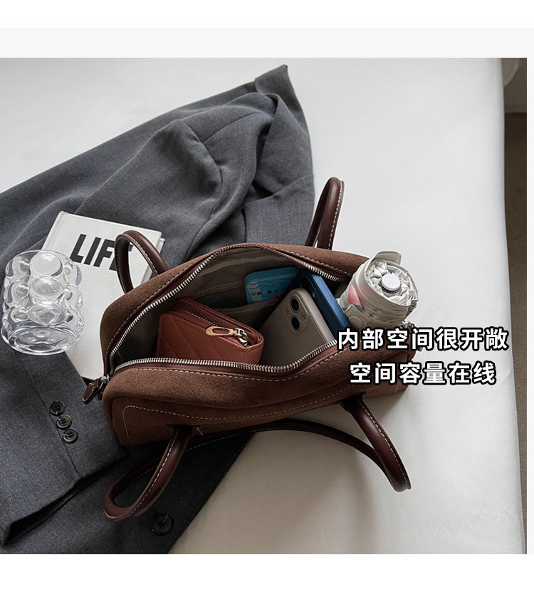 Retro Barrel Suede Shoulder Bag