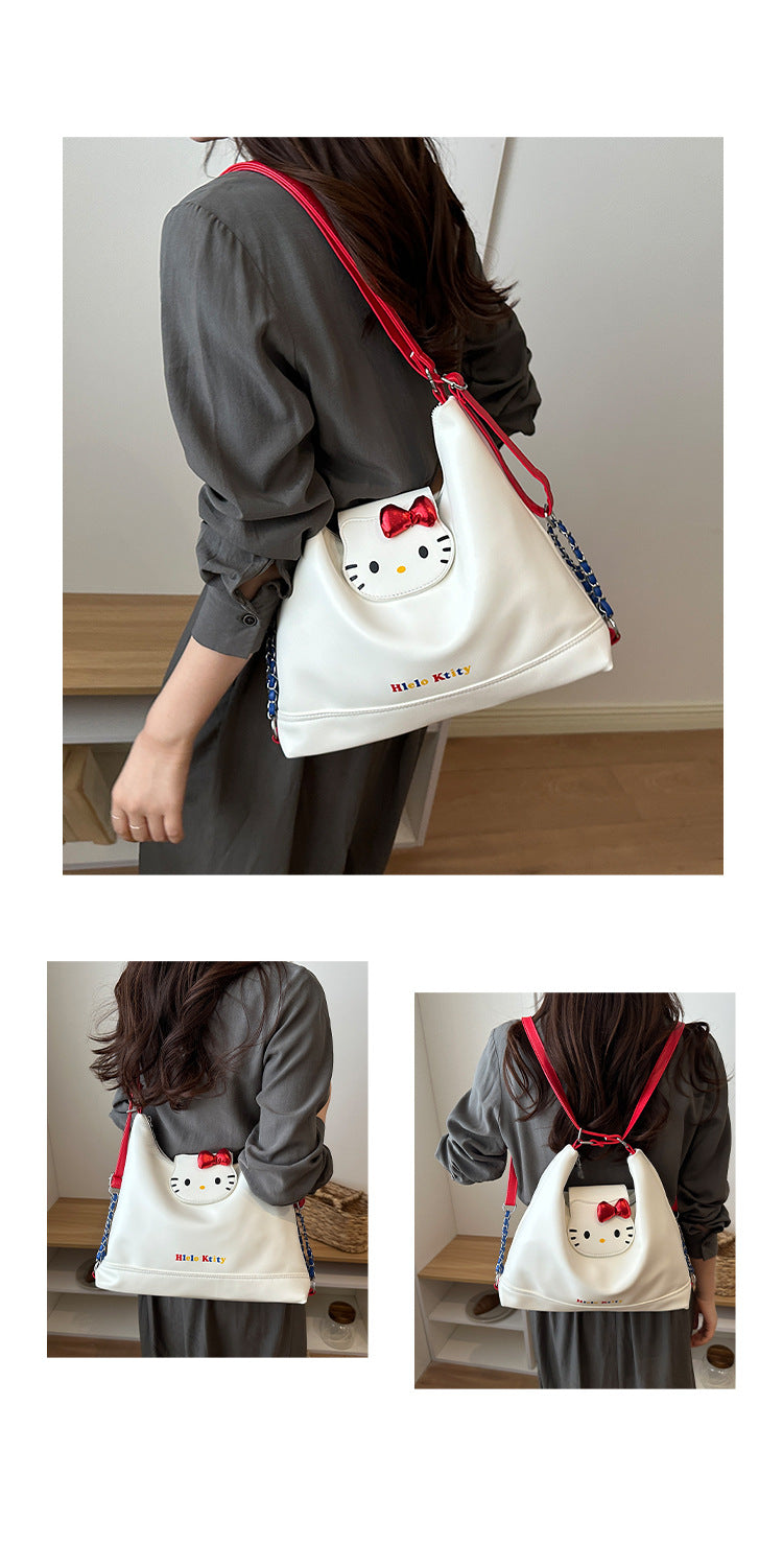 Hello Kitty Canvas Hobo Bag | Contrast Red Strap Casual Crossbody