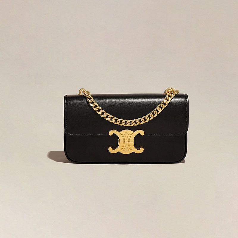 Luxury Triomphe Gold-Chain Genuine Leather Flap Bag