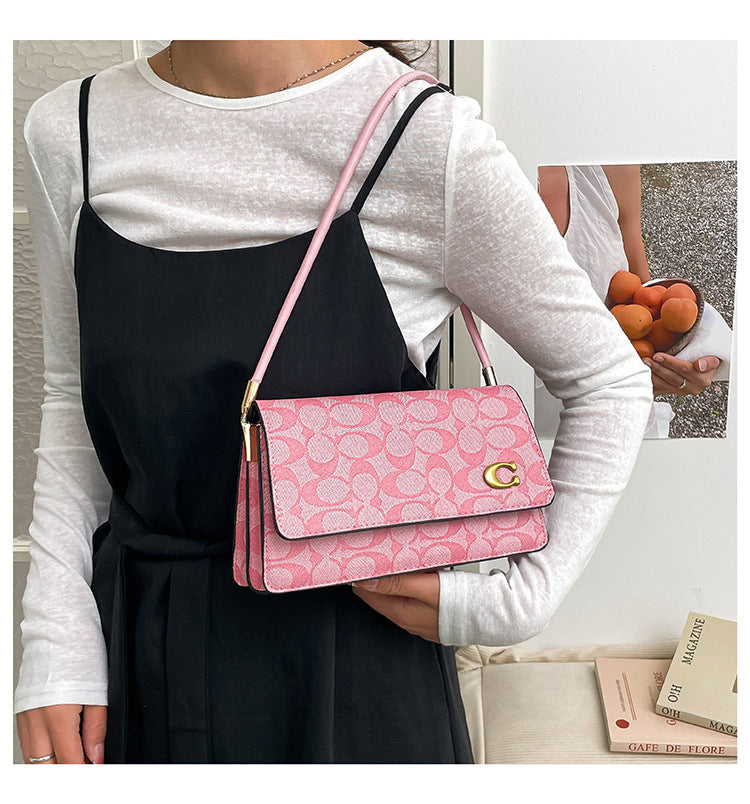 Monogram Flap Shoulder Bag with Gold-Tone Emblem Clasp