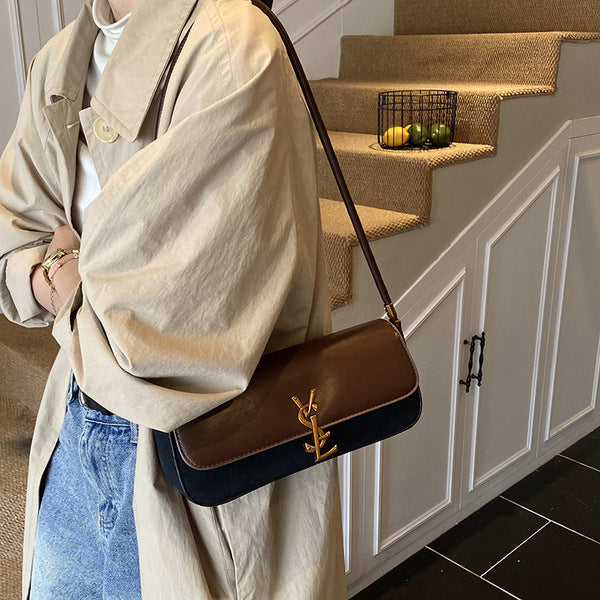 East-West Baguette Shoulder Bag with Metallic Emblem Clasp
