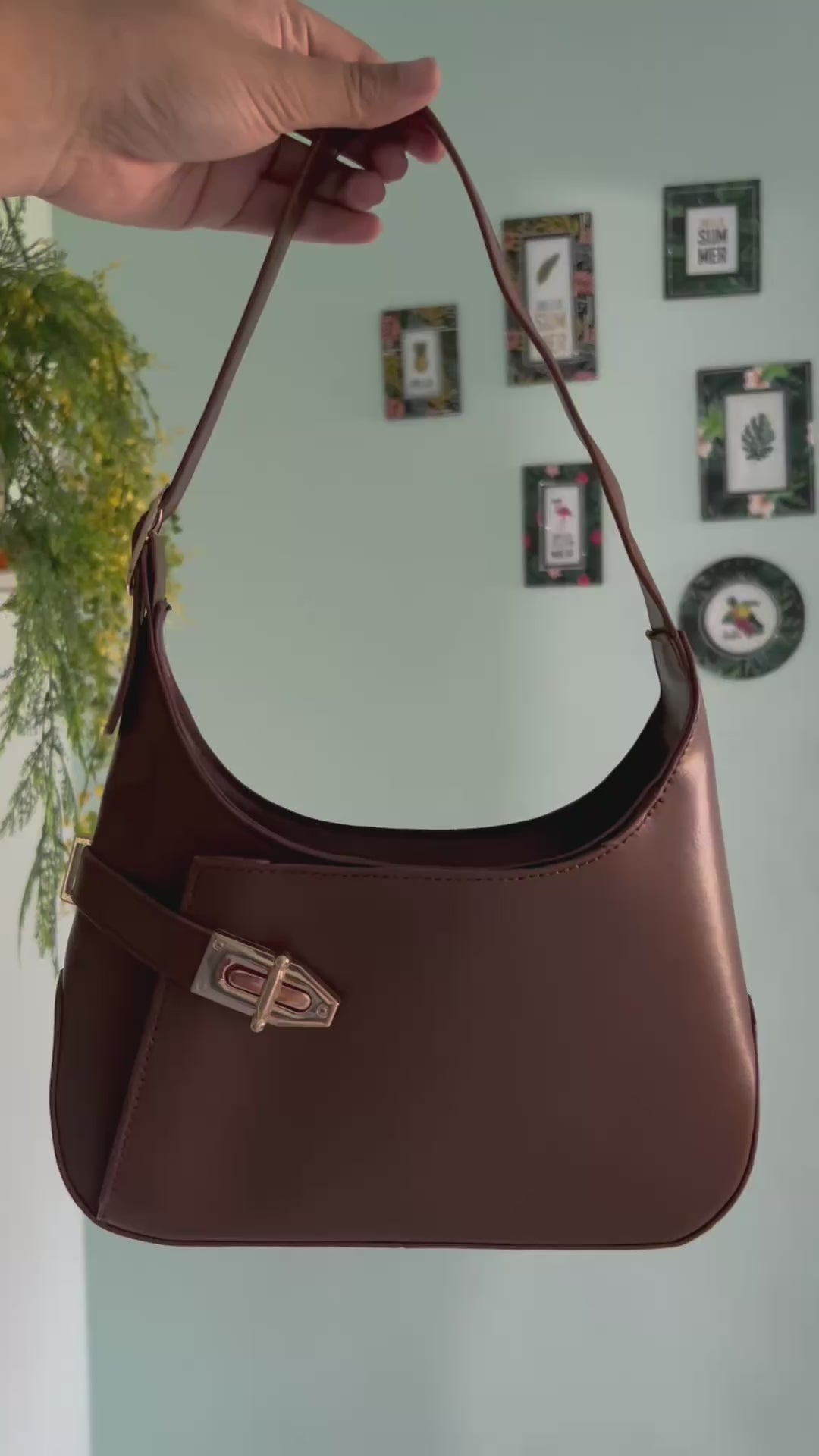 Minimalist Crescent Shoulder Bag with Buckle Accent and Adjustable Strap