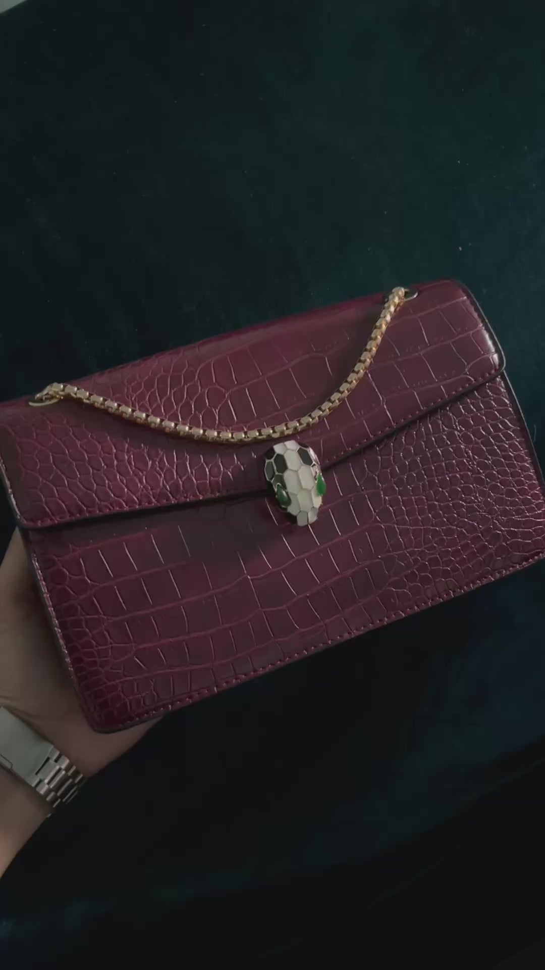 Luxe Croc-Embossed Snakehead Chain Crossbody Bag