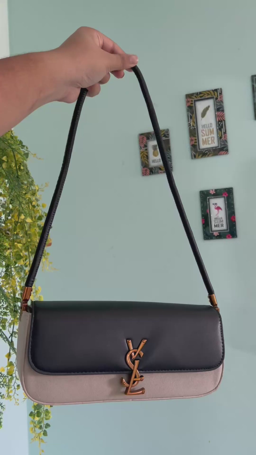 East-West Baguette Shoulder Bag with Metallic Emblem Clasp